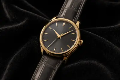 An unbranded luxury wristwatch on black velvet